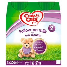 Cow & Gate 2 Follow On Milk Multipack 4X200ml Ready To Feed Liquid