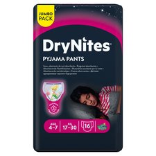 Dry Nites Pyjama Pants 4-7 Pink Jumbo 16 Pack