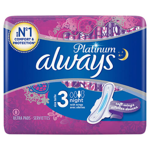 Always Platinum Night Time Size 3 Sanitary Towels With Wings 8