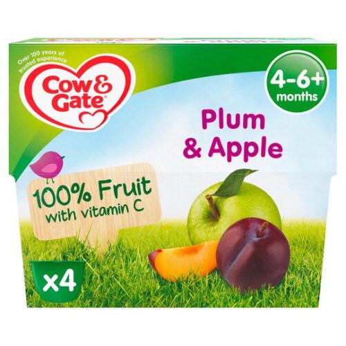 Cow & Gate Plum & Apple Fruit Pot 4X100g 4 Mth+