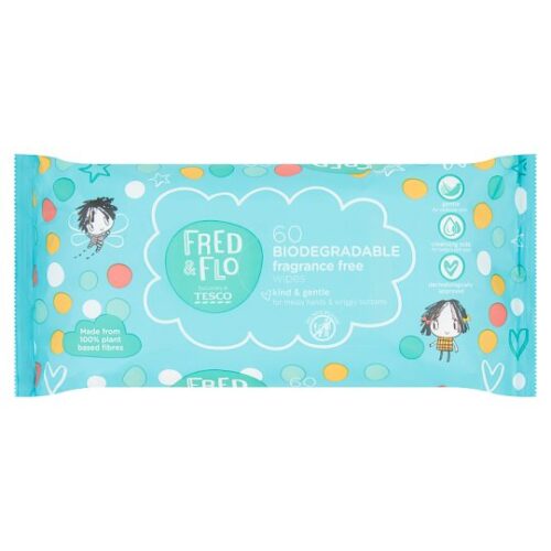 Fred & Flo 60 Biodegradable Fragrance Free Wipes