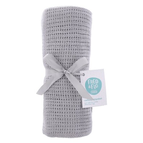 Fred & Flo Grey Cotbed Cellular Blanket