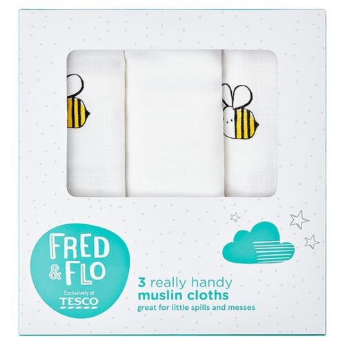 Fred&Flo 3 Pack Muslin Cloths Bee