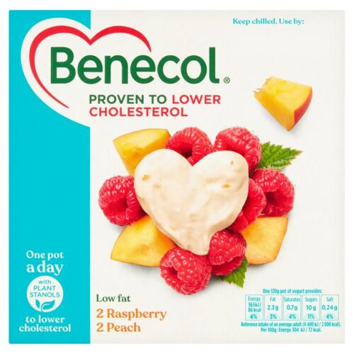 Benecol Raspberry & Peach Low Fat Yogurt 4 Pack 480G