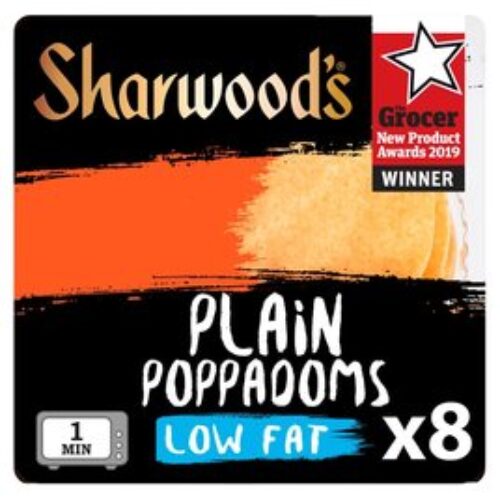 Sharwoods Plain Poppadoms Low Fat 8 Pack 94G